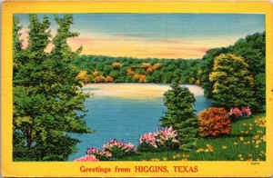 Greetings From Higgins Texas Linen Postcard - Picture 1 of 4