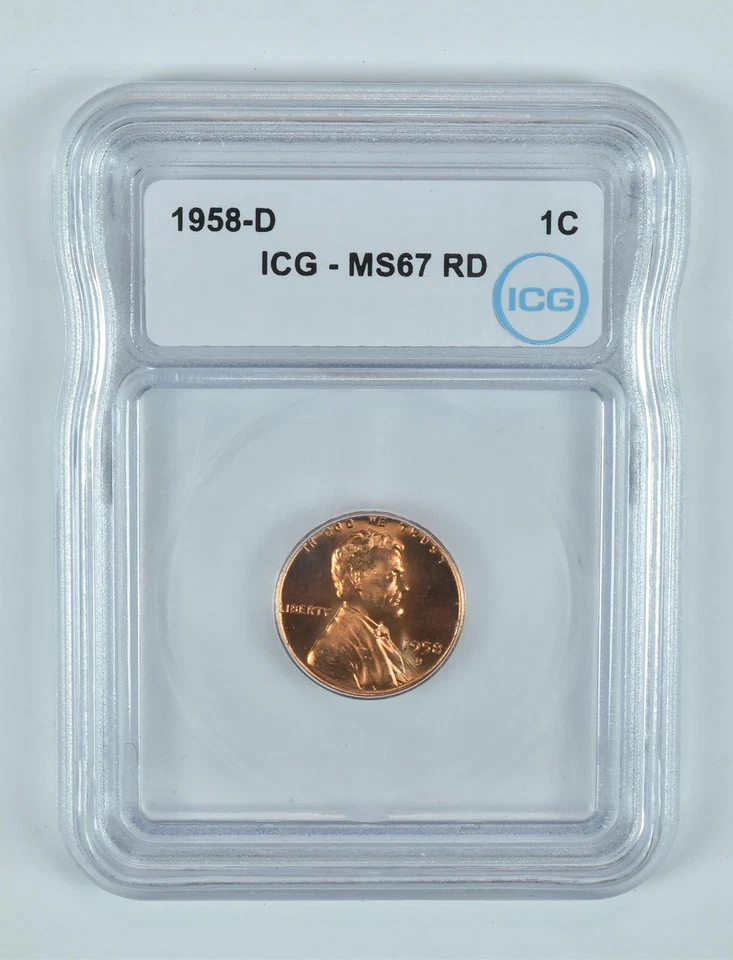 1958-D Lincoln Wheat Cent MS67 RD ICG *8528 - Image 1 of 4