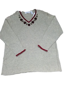 Vtg Wool Blend V Neck Embroidered Sweater Size 2X Fall Vibes - Picture 1 of 10