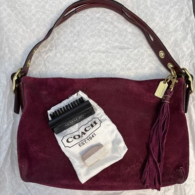 Bolso de Hombro Coach East West De Colección Lona Borla 1421 Púrpura Y2K Gamuza Usado en Excelente Condición Foto 1 de 4