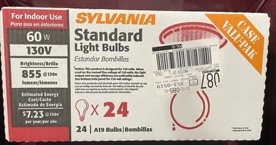 Sylvania 60 Watt Standard Light Bulbs. Vintage -Old Style Case 24 A19 855 Lumens - Image 1 of 4