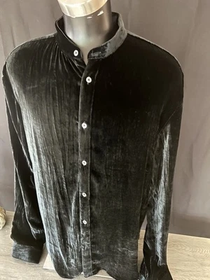 John Varvatos Velvet Black Shirt w/Band Collar Viscose/Silk-XL - Image 1 of 4
