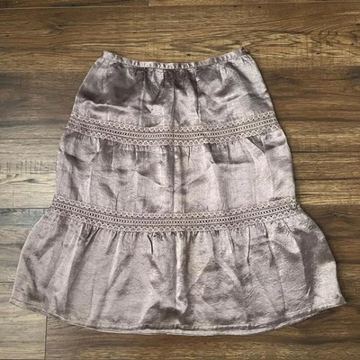 Vintage Mauve Satin Lace Trim Skirt Size 6 100% Acetate Midi A-Line Cottagecore — 第 1/4 张图片