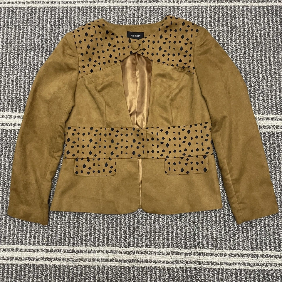 Chaqueta Blazer Ashton Mujer Talla 10 Gamuza Estampado Leopardo Marrón Negro Retro Foto 1 de 4