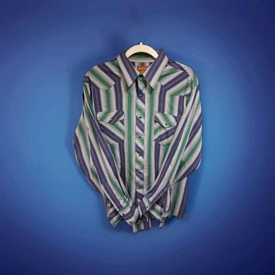 Camisa occidental vintage Rustler para hombre XL a rayas colas X largas talla 17 34/35 broches de presión Foto 1 de 4