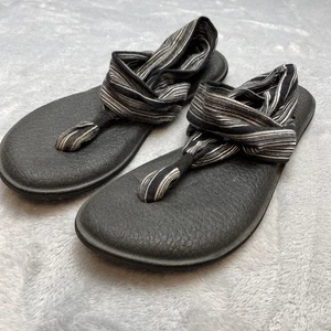 Sanuk Yoga Mat Sandals Womens 9 Black Stripe Slingback Platform Comfort Thongs - Picture 1 of 8