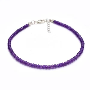 Natural African Amethyst Beaded Gemstone Bracelet , Faceted Rondelle 3.5mm Beads - Picture 1 of 3