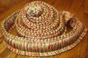 Varigated Tan Red Green Brush Fringe 2 Yard Upholstery Lamp Curtaintrim B-19 - Picture 1 of 2