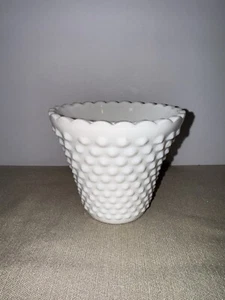 Vintage Hobnail White Milk Glass Scallop Edge Bowl Vase/planter 4 In Tall - Picture 1 of 6