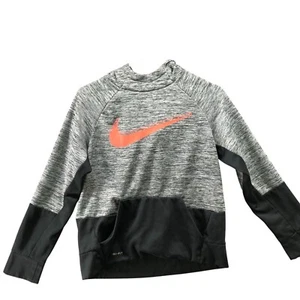 Nike Youth Kids Boys L Dri-Fit Hoodie Gray Swoosh Orange Activewear Athletic - Picture 1 of 8