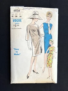 Vogue 6026 Misses Dress Easy to Make Vintage 1963 Pattern Old sz 16 Bust 36" Cut - Picture 1 of 2