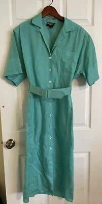 Vestido De Colección Y2K Nordstrom Punto de Vista Turquesa Lino Manga Corta Botón Delantero Foto 1 de 4