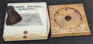 1960s ROLL-ETTE ROULETTE TEAK GAME BOARD BALLS SPINNER CLOTH POUCH BOX JAPAN VTG - Picture 1 of 22
