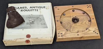 1960s ROLL-ETTE ROULETTE TEAK GAME BOARD BALLS SPINNER CLOTH POUCH BOX JAPAN VTG - Image 1 of 4