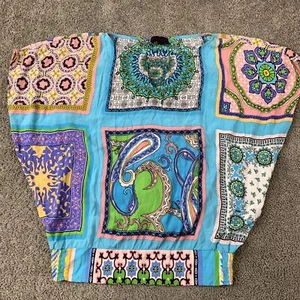 Hale Bob Blouse Women's Large Blue Multicolor Patchwork Silk Top - Picture 1 of 8