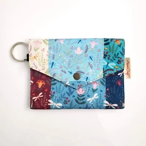 Handmade Canvas Blue Patchwork Dragonfly Keychain Envelope Wallet 4.5" x 3.5" - Picture 1 of 3
