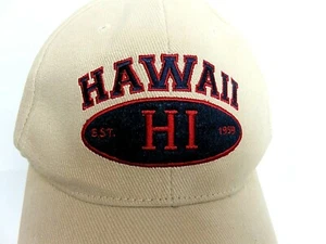 Vintage Mens Beige / Red Embroidery Hawaii Snapback Adj. Baseball Cap100% Cotton - Picture 1 of 7