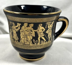 DE COLECCIÓN SKRATIMENOS GRIEGA GRECIA 24K RECORTE DORADO EN NEGRO TAZA DEMITASSE SOLAMENTE - Imagen 1 de 10
