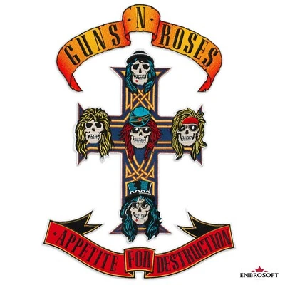 EMBROSOFT CANADA CORP. Guns N' Roses Appetite for Destruction Emblem Embroidered Patch Iron On 11"x16"