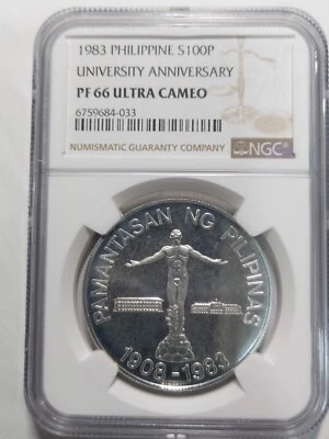 Filipinas 100 Piso University, 1983, NGC MS 66 (mal calificado como prueba) Foto 1 de 3