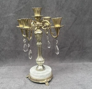 Vtg Silver 5-Arm Candelabra Crystals Victorian Candle Holder Hollywood Regency - Picture 1 of 4