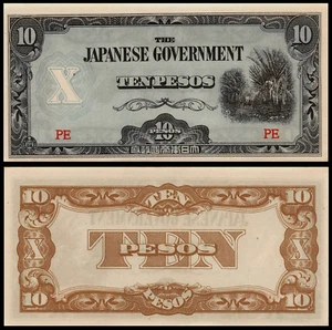 Philippines 10 PESOS P-108 1942 WWII Japanese Occupation AUNC JIM Currency NOTE - Picture 1 of 2
