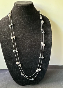 Vintage Snake Silver Tone Chain With Grey Pearl Two Strand Necklace/Signed - Picture 1 of 8