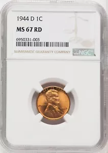 ULTRA GEM 1944-D NGC MS67RD Lincoln Wheat Cent - Picture 1 of 4