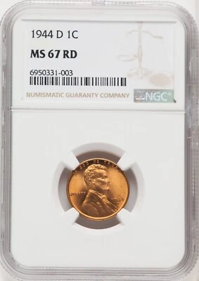ULTRA GEM 1944-D NGC MS67RD Lincoln Wheat Cent - Image 1 of 4