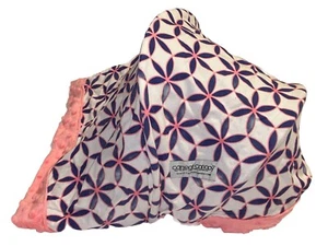 Carseat Canopy KENDRA Pink Minky Raised Dot Plush Soft Cotton Blue Daisy Pattern - Picture 1 of 8