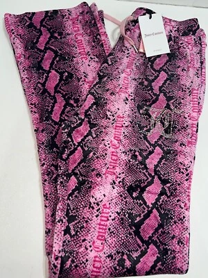 NWT! Juicy Couture Girls Snake AOP Velour Bootcut Joggers Pink Size 15-16 Youth - Image 1 of 4