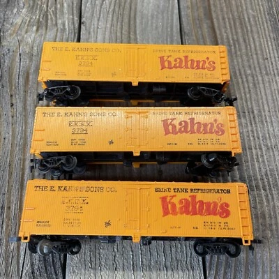 LOT of 3 Mantua EKSX 3794 HO Scale Kahn's Yellow Brine Tank Refrigerator Boxcars - Image 1 of 4