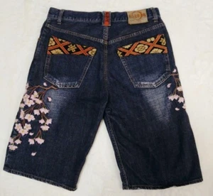 Karakuri Tamashii Men's Denim Jeans Half Pants Sakura Embroidered Size 32 - Picture 1 of 18