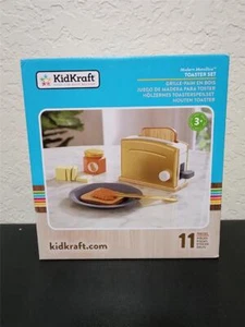 Kidkraft Modern Gold Metallic Toaster Set Wooden Toaster Bread Plastic Plate - Picture 1 of 2