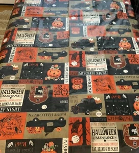 Whimsy Halloween farm house thin vinyl felt back small SQUARE tablecloth 49"x50" - Picture 1 of 7