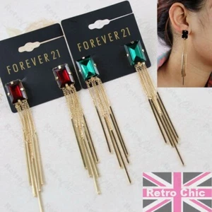 BIG BLING CRYSTAL 4"long SQUARE EARRINGS bar drop chains GOLD FASHION rhinestone - Picture 1 of 9