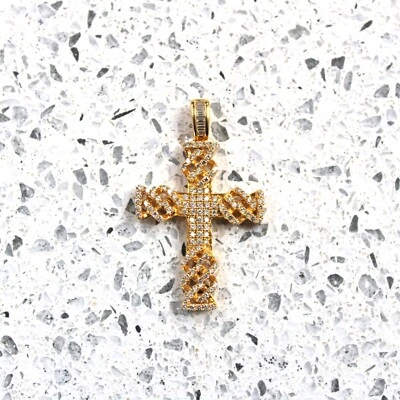 Iced Out 10K Gold 1-1/2 CTW Diamond Cross Crucifix Religious Faith Pendant Charm - Image 1 of 4