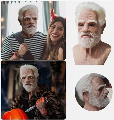 Máscara facial realista de látex para arrugas humanas de Halloween para hombre viejo cabeza completa sombreros Foto 1 de 4
