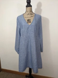 Boden Blue Flippy  100% Linen Long Sleeve Dress V-Neck Size 12R - Picture 1 of 12