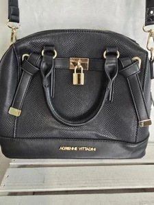 Adrienne Vittadini handbag black shoulder purse or carry Gold tone lock EUC - Picture 1 of 7