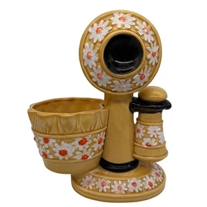 Vintage RELPO Keramik Telefon Übertopf gelb Gänseblümchen Blumen Japan Retro Dekor - Bild 1 von 10
