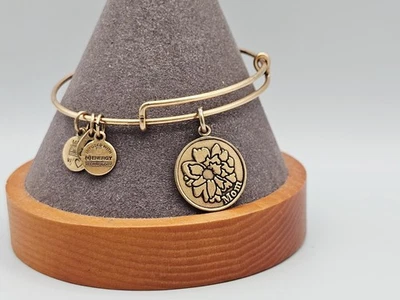 Alex & Ani " I Love You Mom  " 💕Charm Floral Bangle Bracelet Golden ✨️💖  - Image 1 of 4