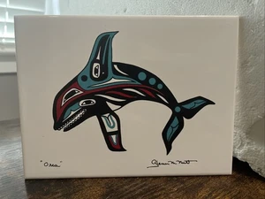 Orca Whale Tile On By Glenn Mcnutt 8''x6'' Alaska Native Art Collectible - Picture 1 of 7