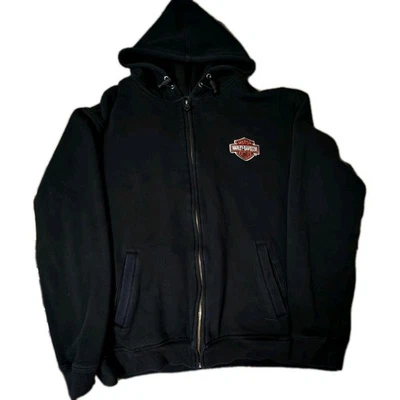 🔥 Harley Davidson Hoodie Mens Medium Black Full Zip Motorcycles V-Twin Power - Image 1 of 4
