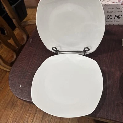 Crate & Barrel MAXIE Set of 2 White Square Round Corners Dinner Plates 10”. - Image 1 of 4