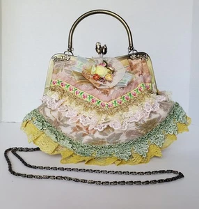 NWOT Romantic Brocade Lace Handbag Victorian Style Embellished Purse Chain Strap - Picture 1 of 13