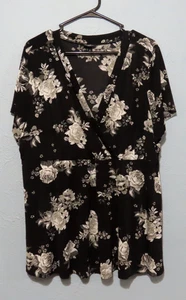 Torrid Women’s 4 (4X) Knit Crepe Wrap Peplum Top Black Floral - Picture 1 of 9