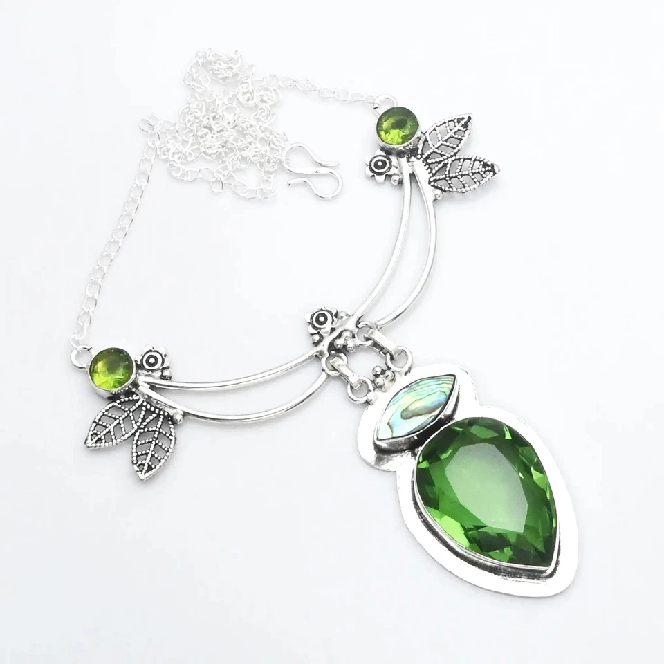 Peridot Abalone Shell Gemstone Ethnic Handmade Necklace Jewelry 30 Gms AN 14507 - Image 1 of 1