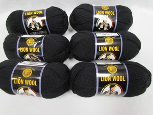 6 Knäuel Löwenwolle 3 Unzen 100 % Wolle Ebenholz schwarz mittelschwer NEU - Bild 1 von 6
