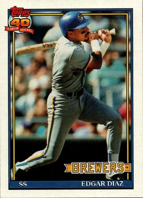 1991 Topps Edgar Diaz #164 Milwaukee Brewers - Image 1 of 2